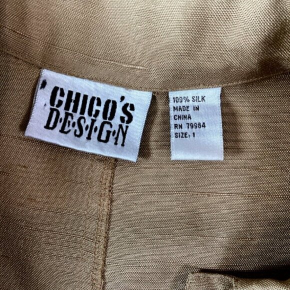 Chico's Design Button Up 100% Silk Shirt Sz 1 (M/8) Beige-Gold #315N - Picture 7 of 8